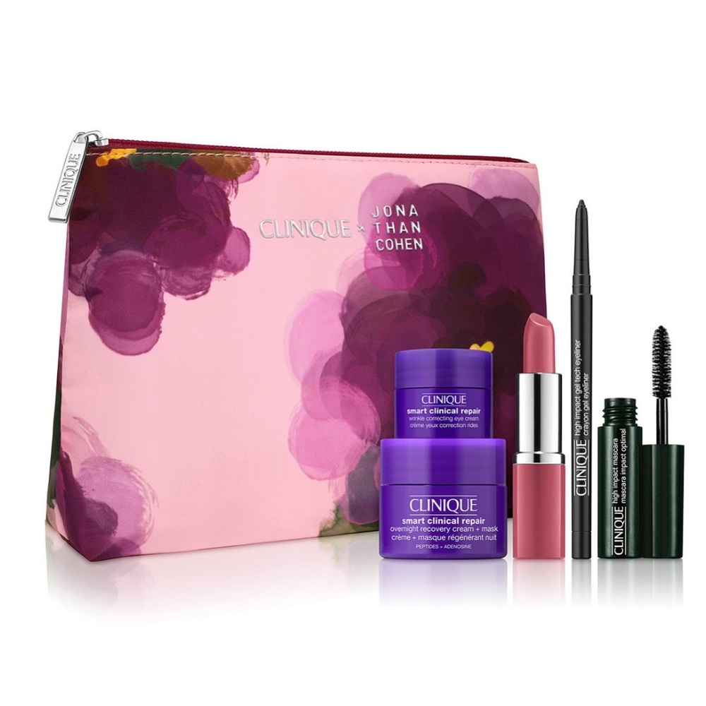 Clinique Floral Cosmetic Bag with Makeup Essentials